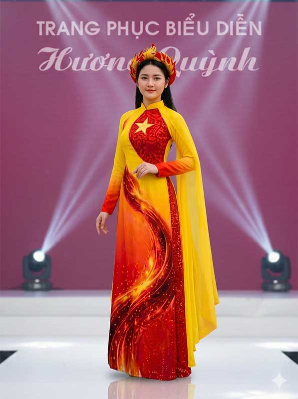 Áo dài sao vàng họa tiết lửa