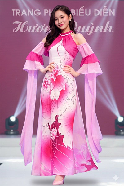 Áo dài sen hồng tà tay