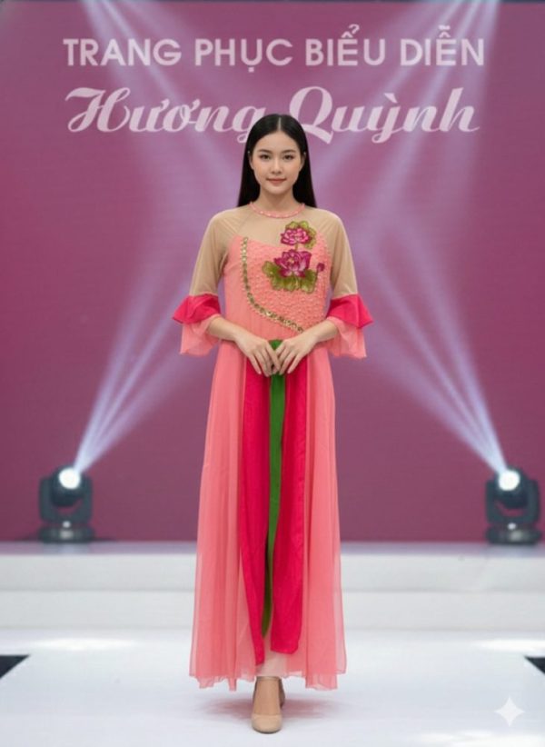 Áo dài hiện đại hồng liền
